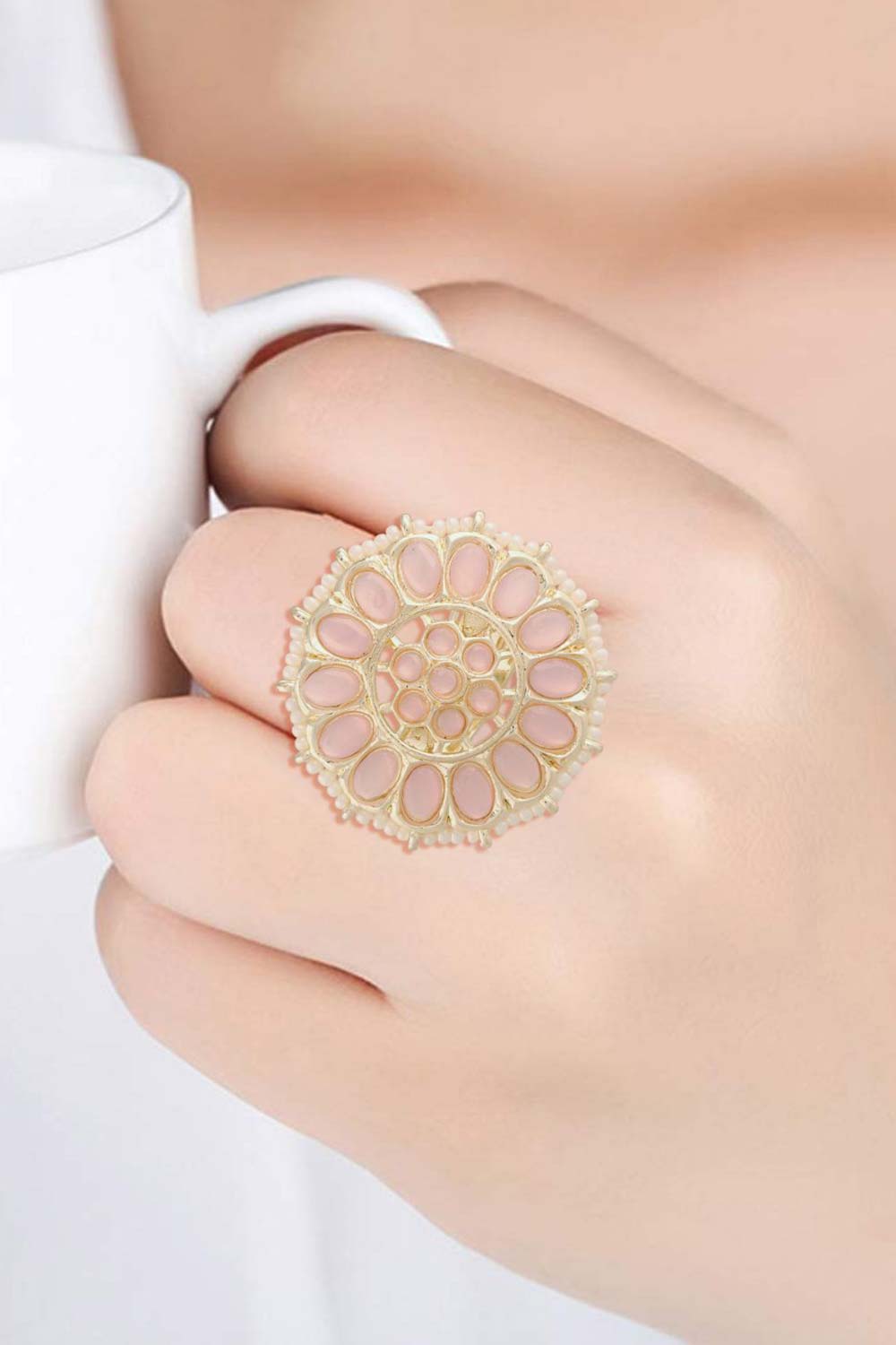 Buy Women's Alloy Adjustable Ring in Pink - Front