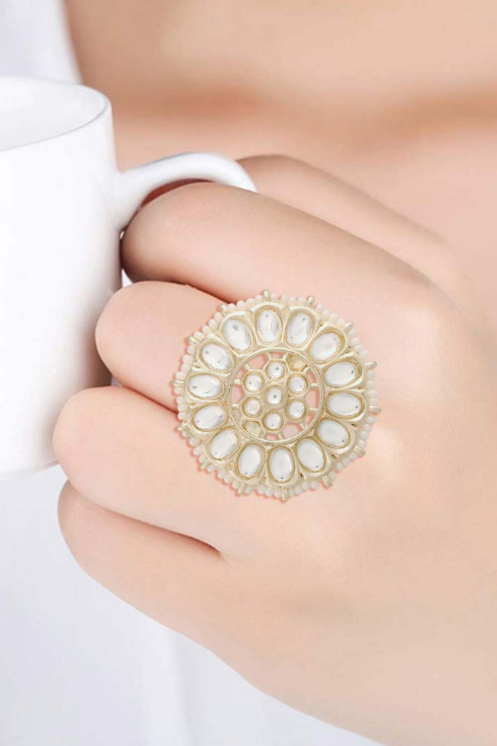 Buy Women's Alloy Adjustable Ring in White - Front