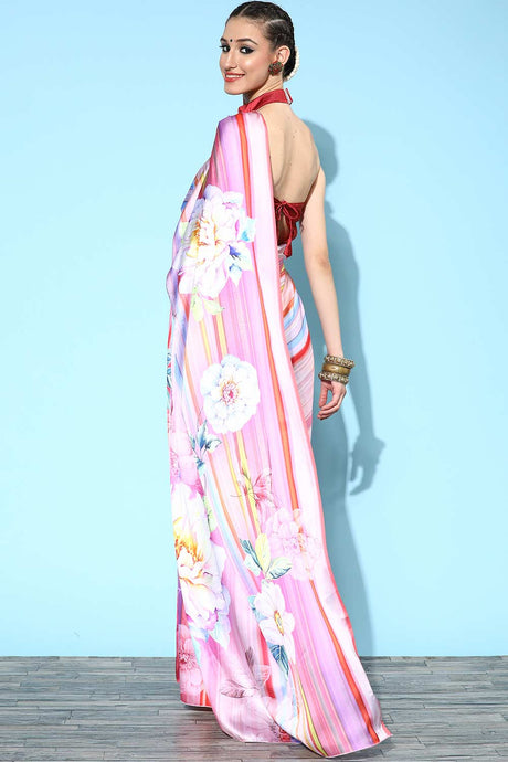 Multicolored Crepe Floral Digital Print Saree