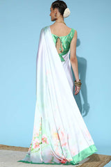 Green Crepe Digital Print Saree