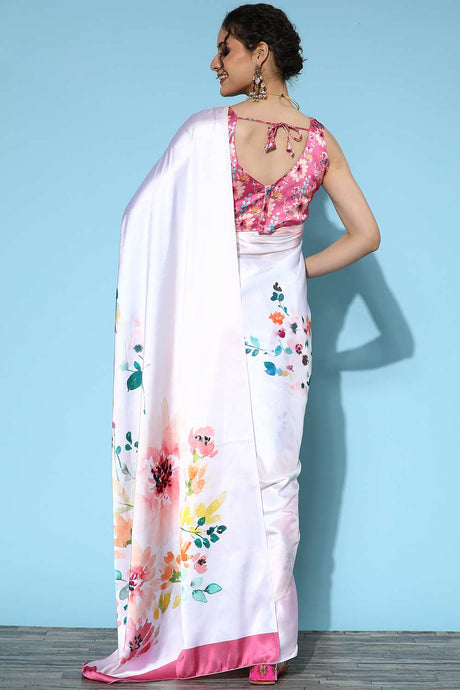 Peach Crepe Digital Print Saree