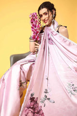 Crepe Pink Printed Designer Saree With Blouse