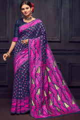 Art Silk Weaving Saree In Navy Blue