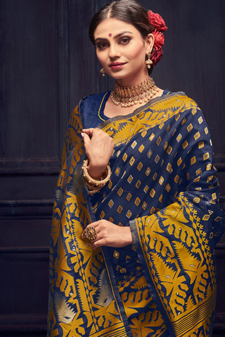 Art Silk Weaving Saree In Navy Blue