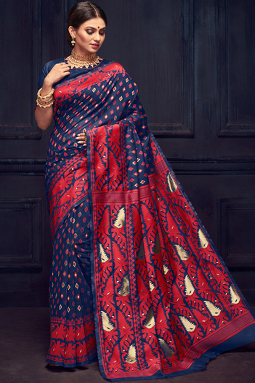 Art Silk Weaving Saree In Navy Blue