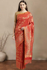 Buy Orange Kanjeevaram Silk Woven Saree Online