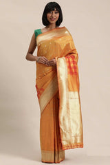 Buy Orange Kanjeevaram Silk Woven Saree Online