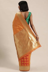 Buy Orange Kanjeevaram Silk Woven Saree Online