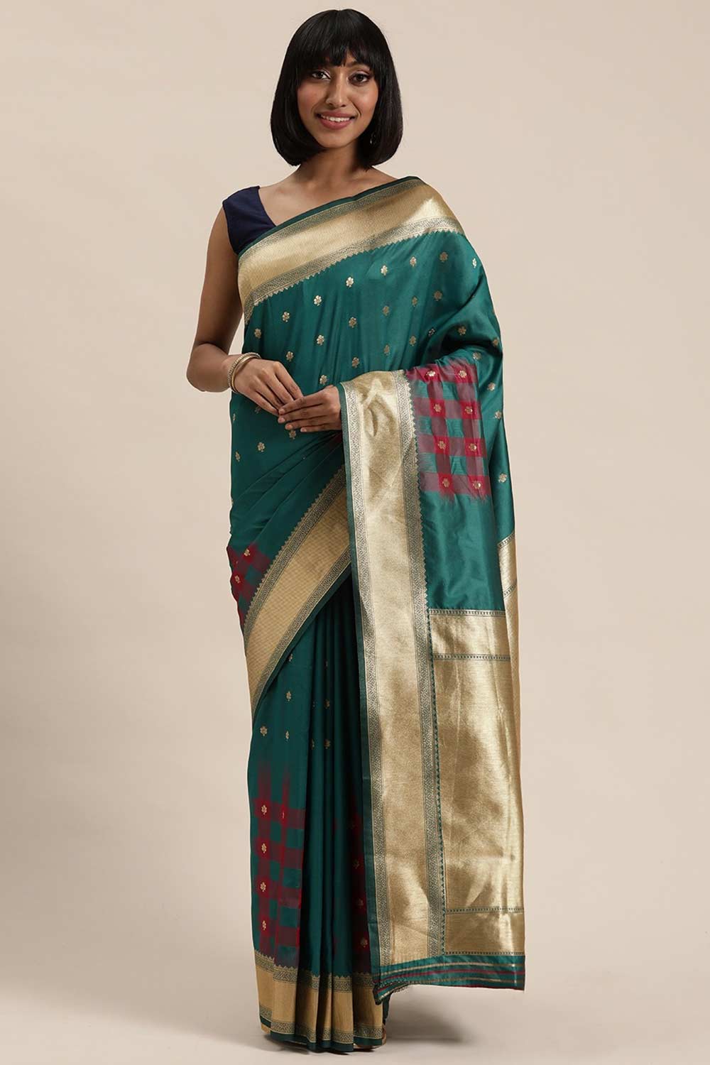 Buy Teal Kanjeevaram Silk Woven Saree Online