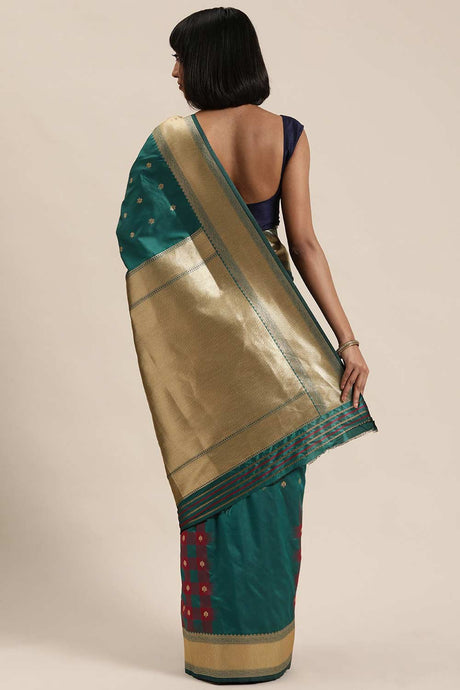 Buy Teal Kanjeevaram Silk Woven Saree Online