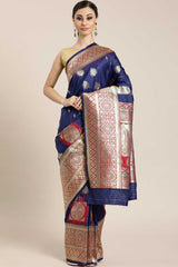 Kanjivaram Litchi Silk Woven Saree In Navy Blue