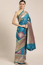 Buy Teal Kanjeevaram Silk Woven Saree Online