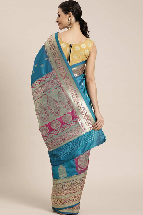 Buy Teal Kanjeevaram Silk Woven Saree Online