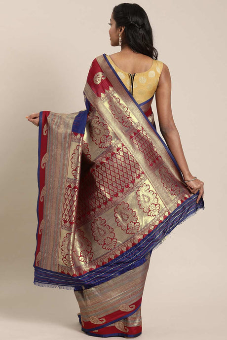 Buy Navy Blue Kanjeevaram Silk Woven Saree Online