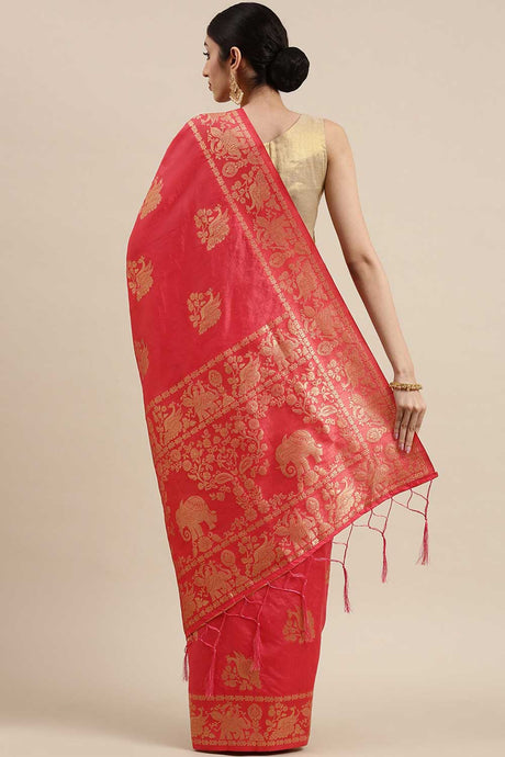 Kanjivaram Litchi Silk Woven Saree In Red