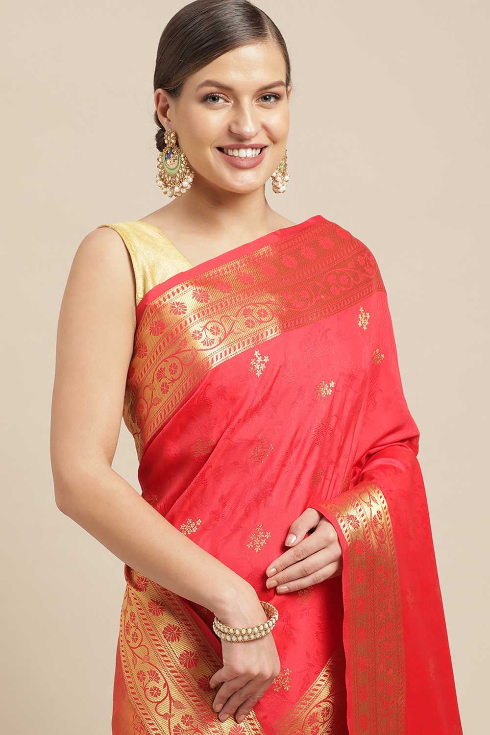 Kanjivaram Litchi Silk Woven Saree In Red