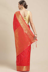 Kanjivaram Litchi Silk Woven Saree In Red