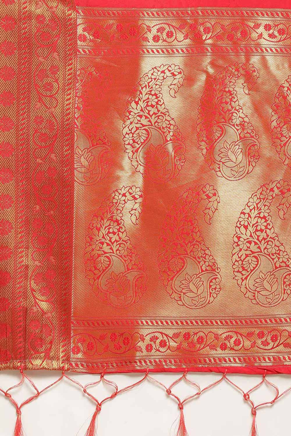 Kanjivaram Litchi Silk Woven Saree In Red