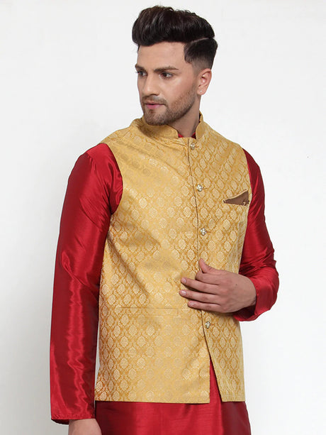 Men's Gold Silk Woven Nehru Jacket