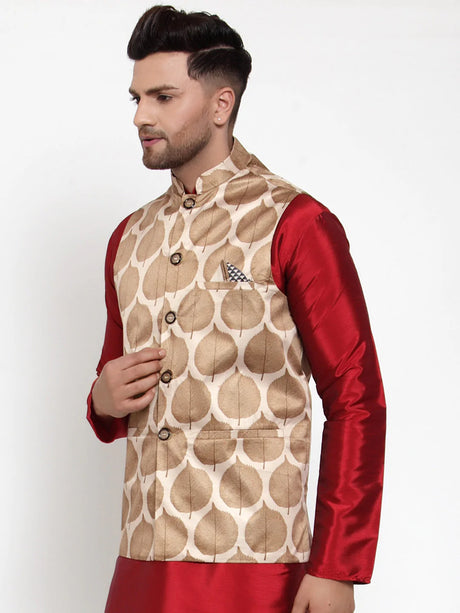 Men's Brown Silk Abstract Nehru Jacket