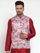 Men's Pink Silk Abstract Nehru Jacket