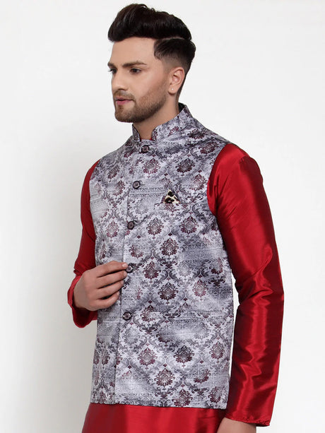 Men's purple Silk Abstract Nehru Jacket