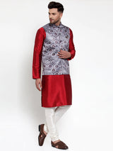 Men's purple Silk Abstract Nehru Jacket