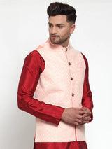 Men's Pink Silk Embroidery Nehru Jacket