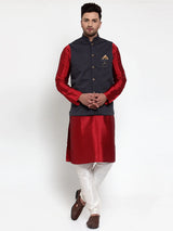 Men's Navy Blue Silk Woven Nehru Jacket