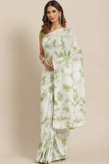 Olive Poly Silk Tie And Dye Embellished Saree