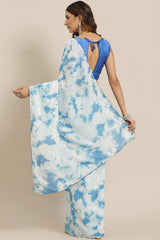 Blue Poly Silk Tie And Dye Embellished Saree