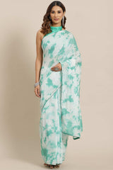 Green Poly Silk Tie And Dye Embellished Saree