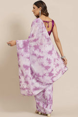 Purple Poly Silk Tie And Dye Embellished Saree