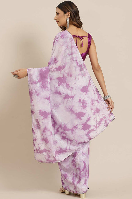 Purple Poly Silk Tie And Dye Embellished Sarees