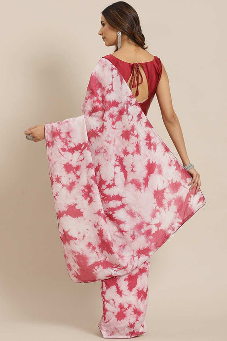 Pink Poly Silk Tie And Dye Embellished Sarees