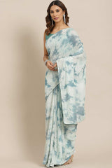 Teal Green Poly Silk Tie And Dye Embellished Saree