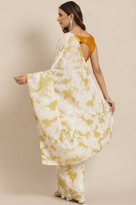Mustard Poly Silk Tie And Dye Embellished Sarees