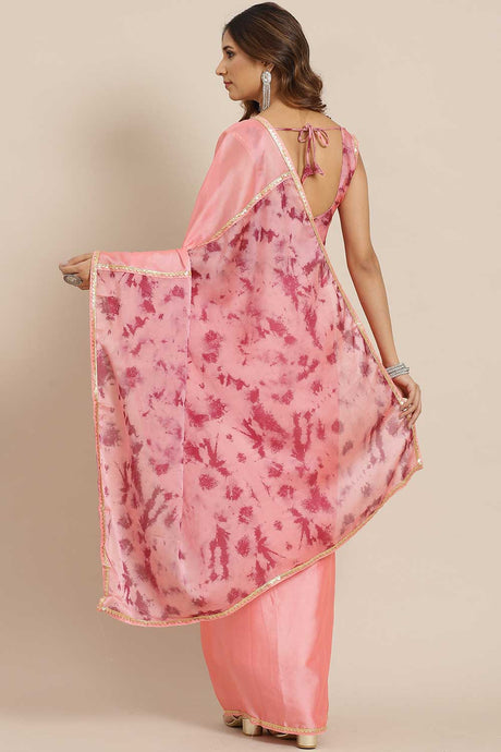 Pink Liva Tie And Dye Digital Print Sarees