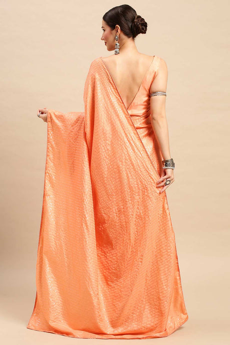 Buy Peach Dola Silk Striped Sequin Saree Online - Back