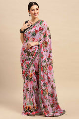 Buy Lavender Georgette Floral Printed Saree Online