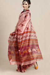 Rose Gold Bhagalpuri Silk Animal Block Print Saree