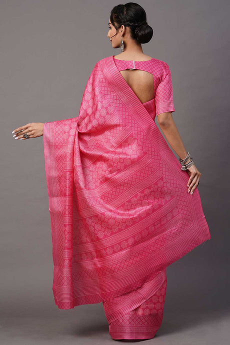 Pink Bhagalpuri Silk Floral Print Bagh Saree