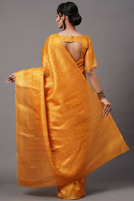 Yellow Bhagalpuri Silk Floral Print Bagh Saree