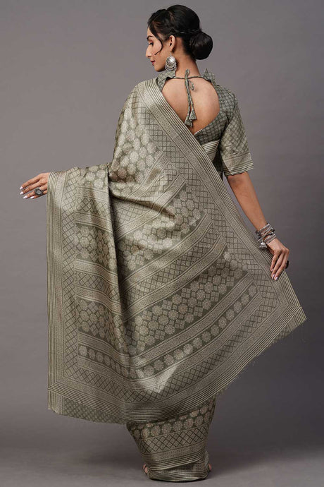 Olive Bhagalpuri Silk Floral Print Bagh Saree