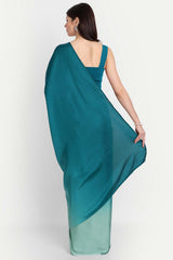 Blue And Green Satin Ombre-Dyed Saree