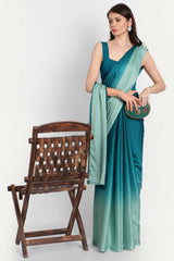 Blue And Green Satin Ombre-Dyed Saree