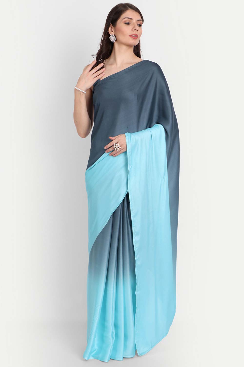 Sky Blue Satin Ombre-Dyed Saree