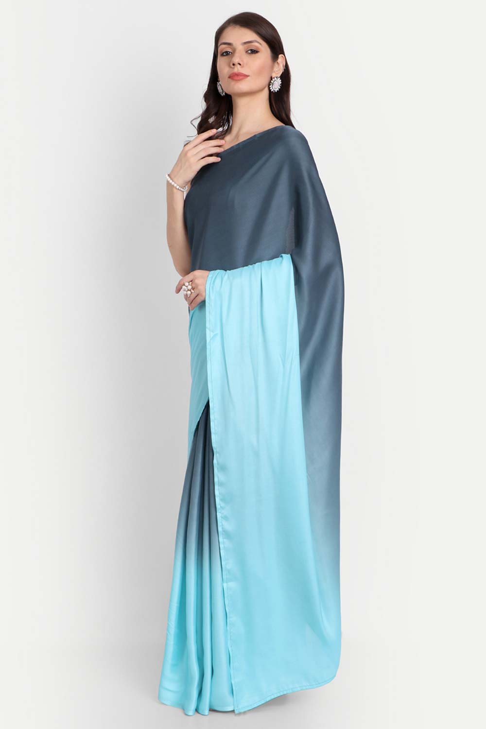 Sky Blue Satin Ombre-Dyed Saree