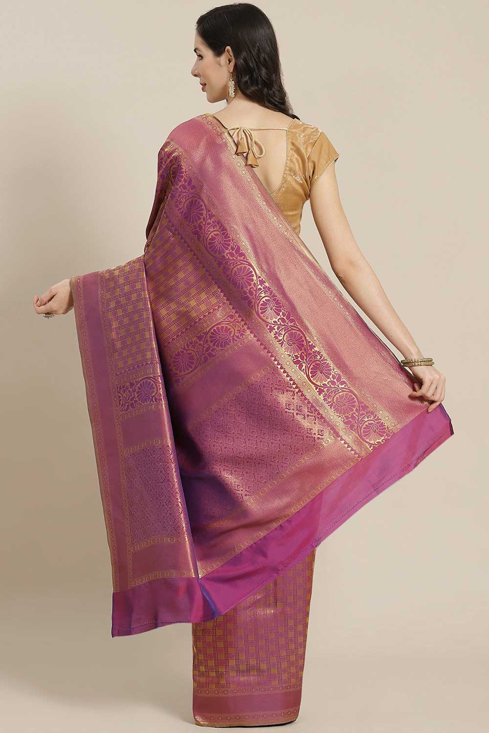 Kanjivaram Litchi Silk Woven Saree In Purple