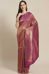 Kanjivaram Litchi Silk Woven Saree In Purple